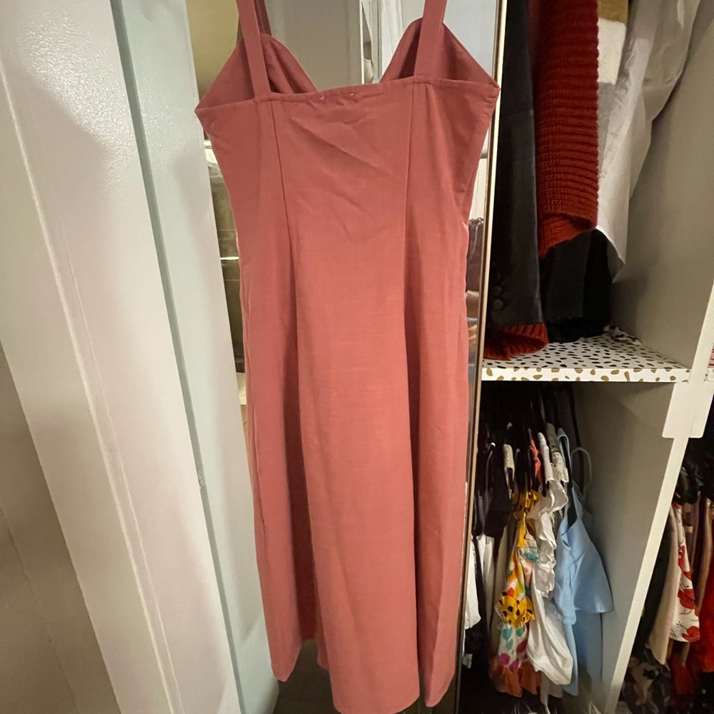 Dusty Rose button up midi dress with tie bust - Picture 5 of 6